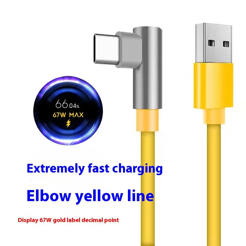 Game Enhanced Charger 67W in yellow with Type-C elbow USB cable for US electrical outlets