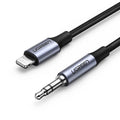 Black Apple Lightning to 3.5mm audio cable adapter with braided cable for car use