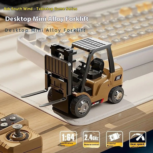 Alloy remote control forklift toy with cargo hook and forks at 1:64 scale