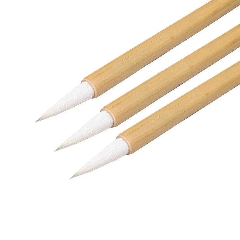 Set of three traditional Chinese white cloud brushes with bamboo handles and Yang Hao Jia Jian nibs