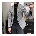 Black and white plaid casual slim-fit jacket for youth, cotton blend, regular length, sizes M to 2XL