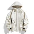 Rabbit fur hooded jacket in loose fit, shown in one of four colours: black, duck shit green, ivory white, or phantom green.