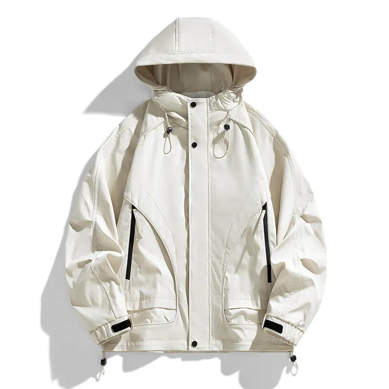 Rabbit fur hooded jacket in loose fit, shown in one of four colours: black, duck shit green, ivory white, or phantom green.