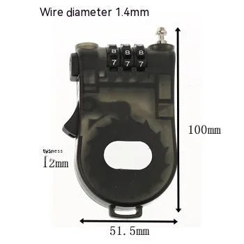 Retractable bicycle and motorcycle helmet lock with steel cable and ABS plastic housing in black cow style