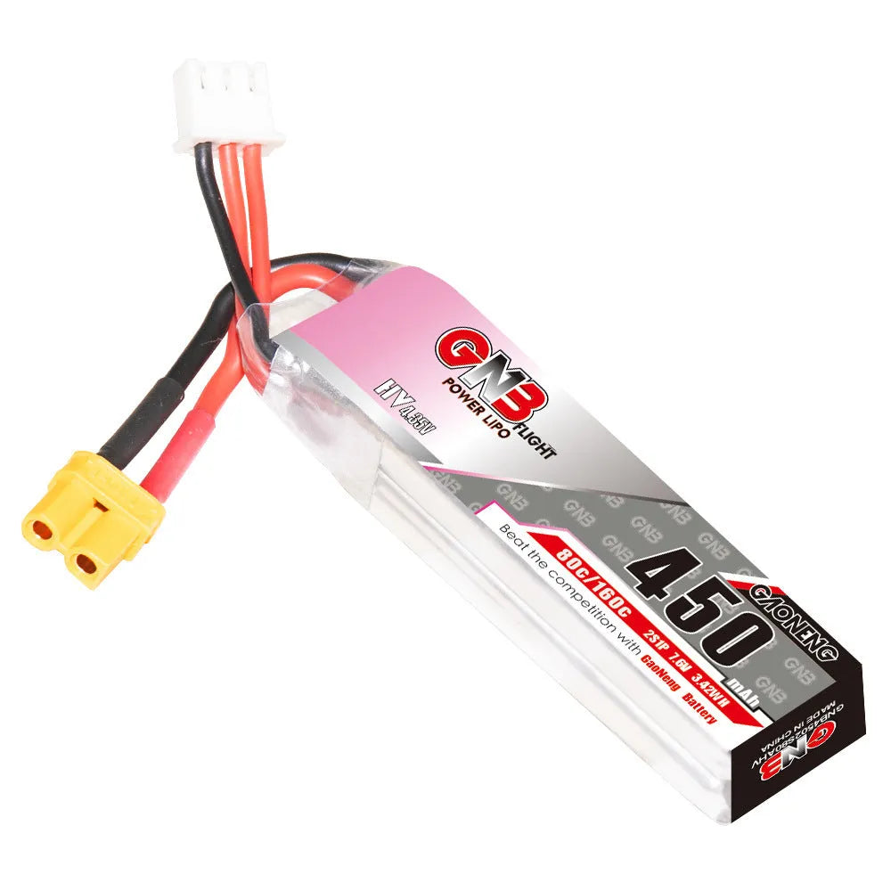 GNB 450mAh 2S 7.6V HV 80C polymer lithium battery with XT30 discharge plug for remote control FPV quadcopter