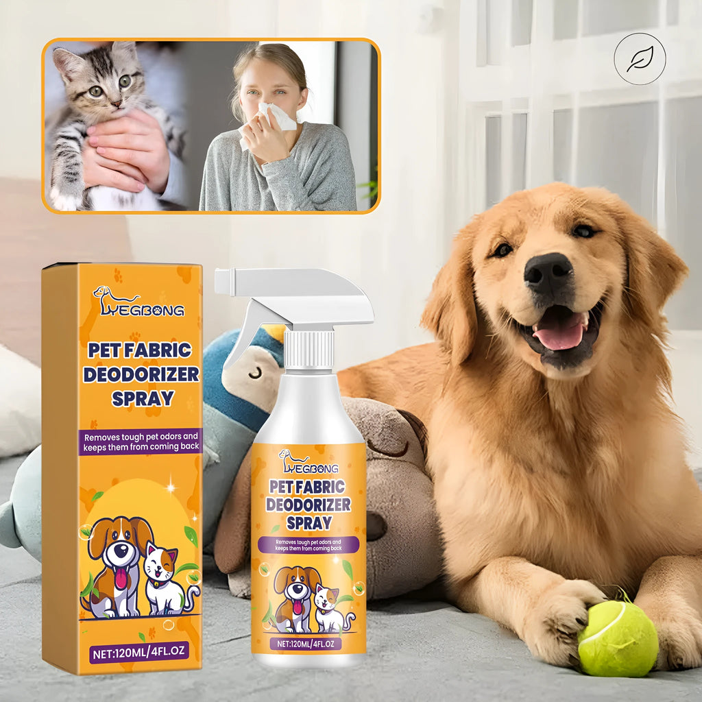 Pet deodorant spray 120ml bottle with coconut oil based formula for cleaning pet odour