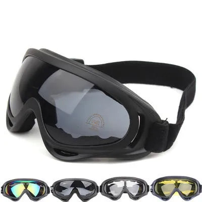 Windproof sand goggles with polycarbonate lens, ventilation system, and multiple colour options for motorcycles and outdoor sports