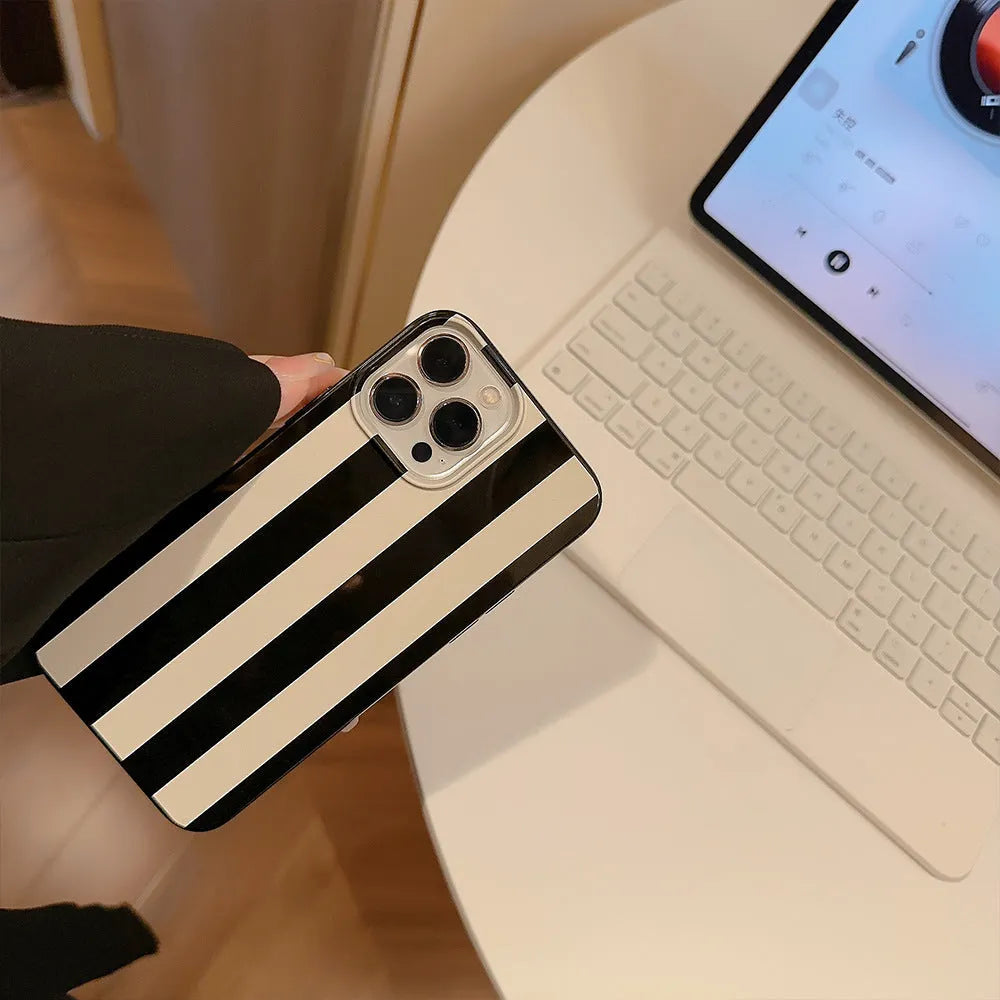 Bright black wide stripes silicone phone case for Apple iPhone, soft TPU painted shell