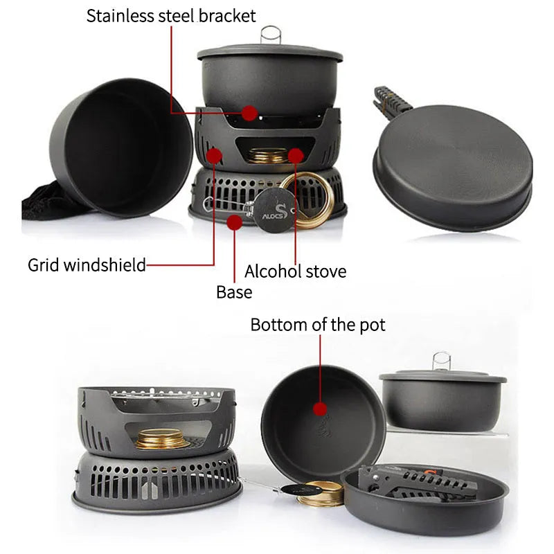 Alocs aluminium outdoor pot set in Pot set style for camping, hiking and picnics, made in China