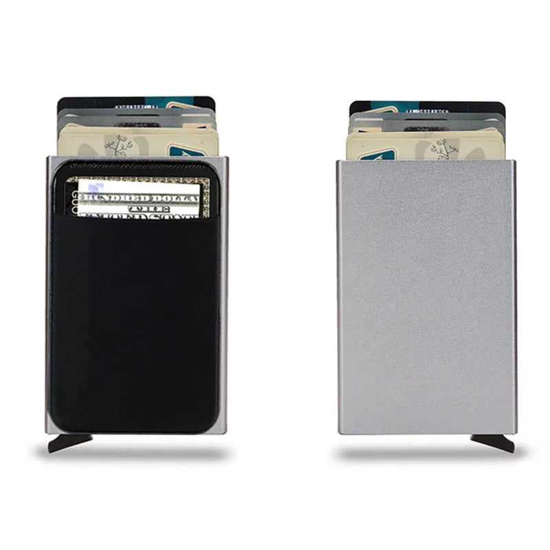 Aluminium alloy metal credit card holder with frosted finish, shown in silver colour.