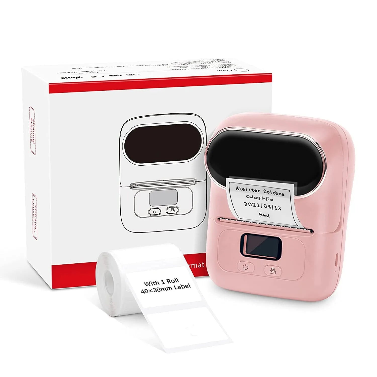 Bluetooth handheld bar code printer in plastic casing with 2-inch ink wheel and USB port