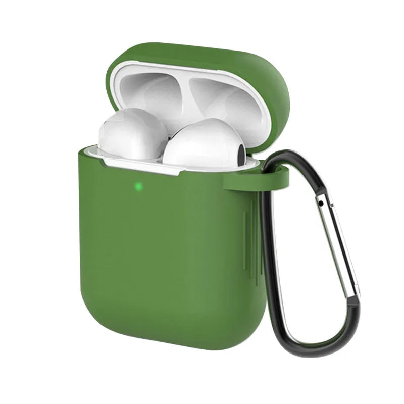 Apple AirPods silicone protective case in multiple colours showing clamshell design