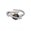 Women's adjustable Saturn open ring in silver with white gold electroplated finish