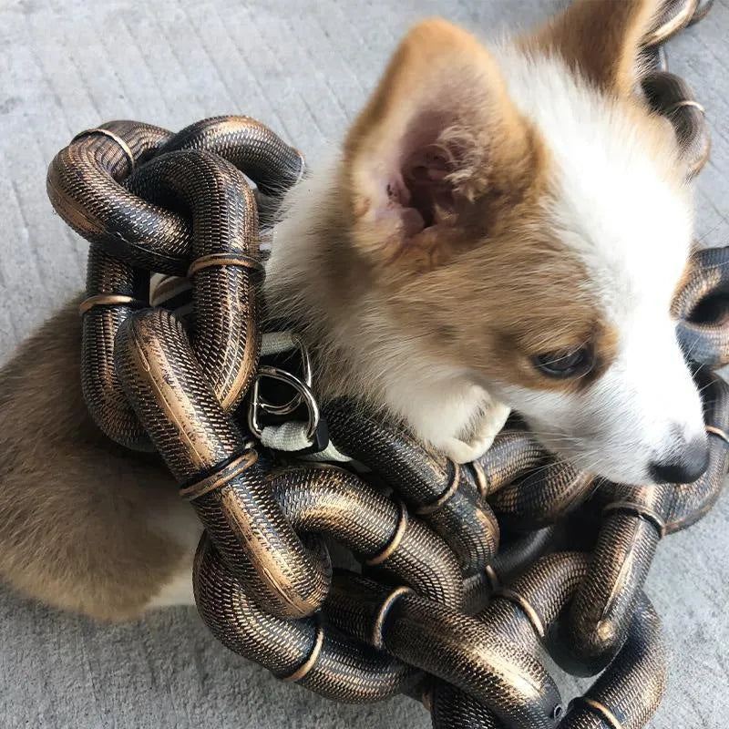 Thick plastic and iron chain dog leash for large dogs in antique silver finish