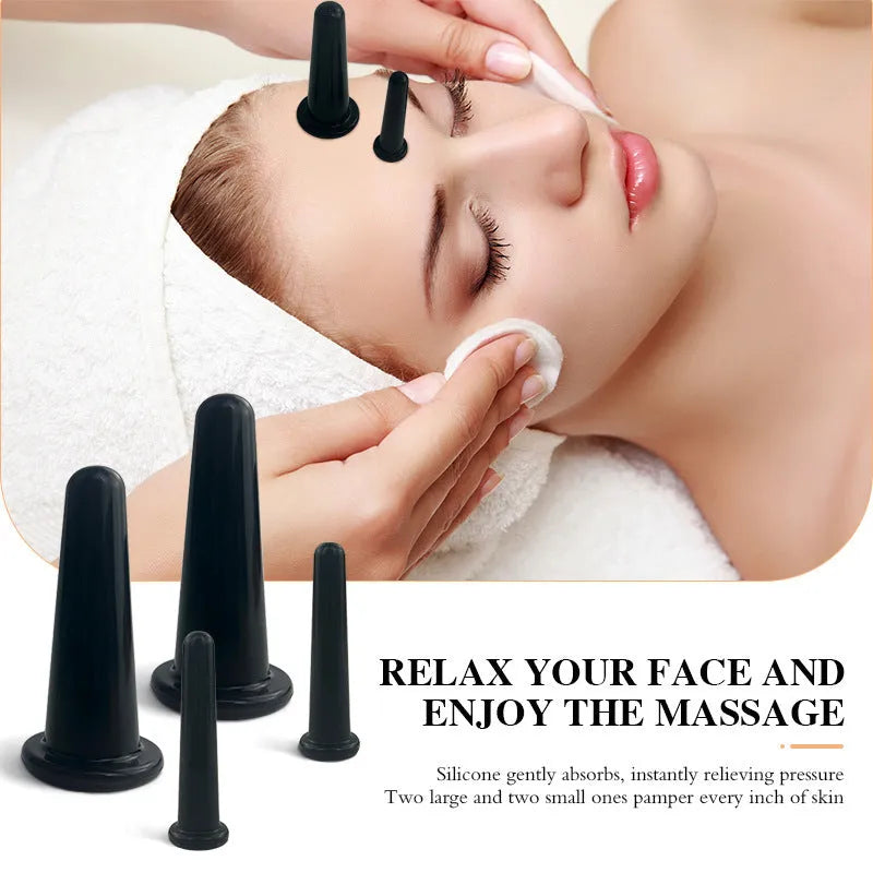 Silicone cupping device 4-piece set with yarn bag for face eye beauty skin care lifting and body shaping