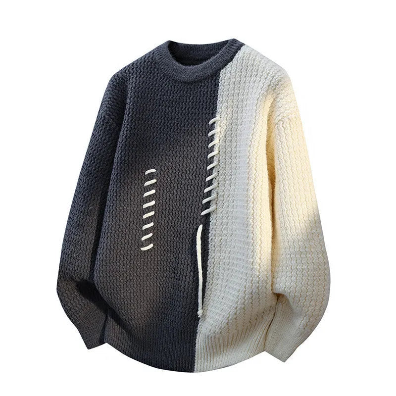 Men's loose round neck polyester sweater pullover in coffee, gray, black, or red, thickened thermal bottoming shirt, sizes M to 4XL.