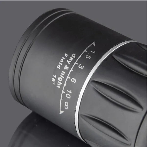 Black 16x52 monocular telescope with 52mm objective lens and green film coating for high-definition observation