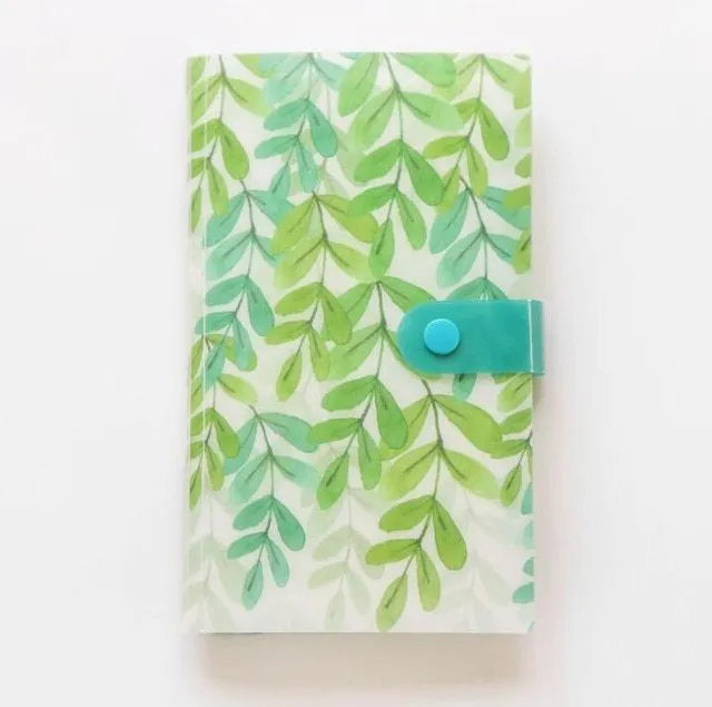 Blue PVC and PP business card holder book showing protective shell and insert pockets for cards.
