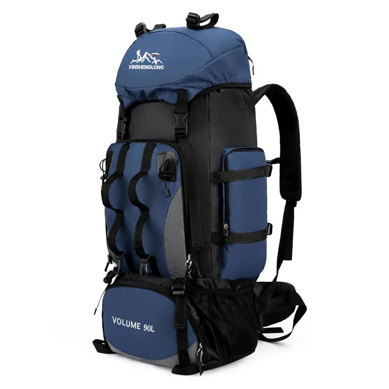 Men's hiking backpack in solid colour, water repellent nylon construction, available in black blue dark blue red