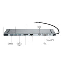 Space grey aluminium alloy ten-in-one USB-C hub adapter with HDMI VGA RJ45 USB 3.0 SD audio and charging ports