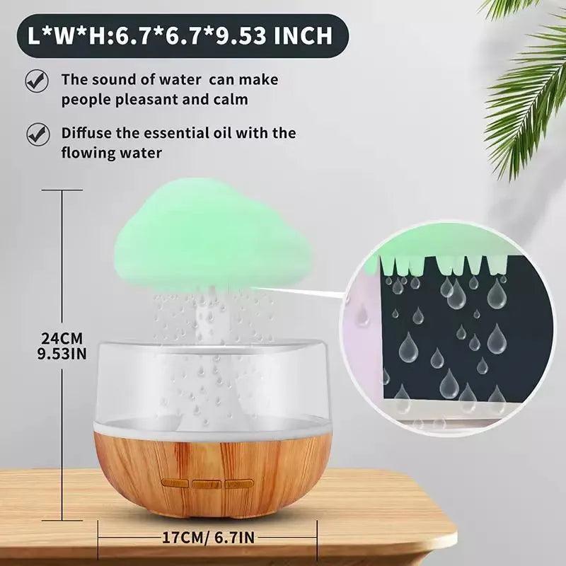 White raining cloud desk humidifier and essential oil diffuser with mushroom lamp night light