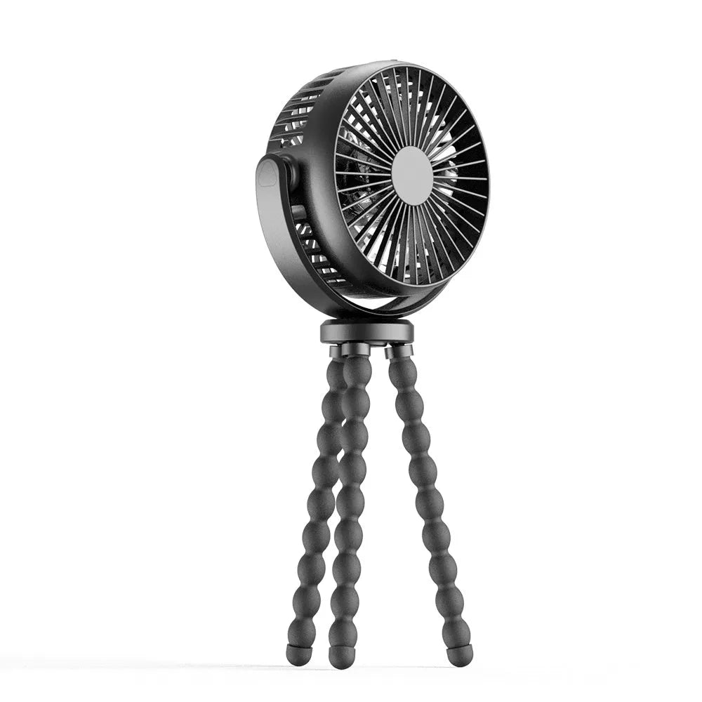 HOMEFISH F1 and F2 automatic shake head handheld fan with removable bracket on a stroller.