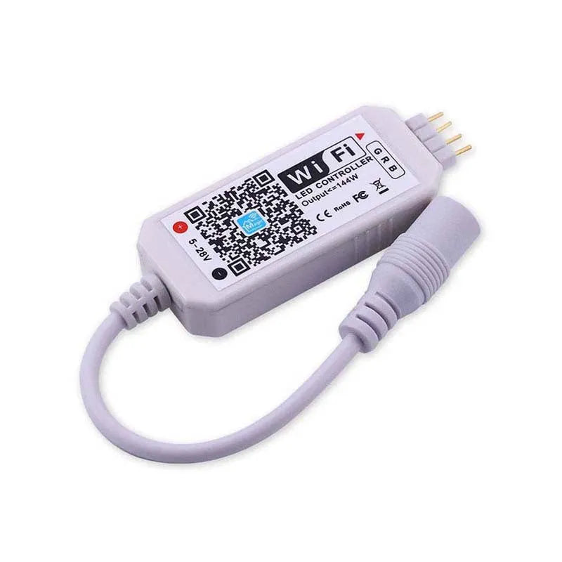 White WiFi LED light strip controller with Magic Home Pro app for smartphone control