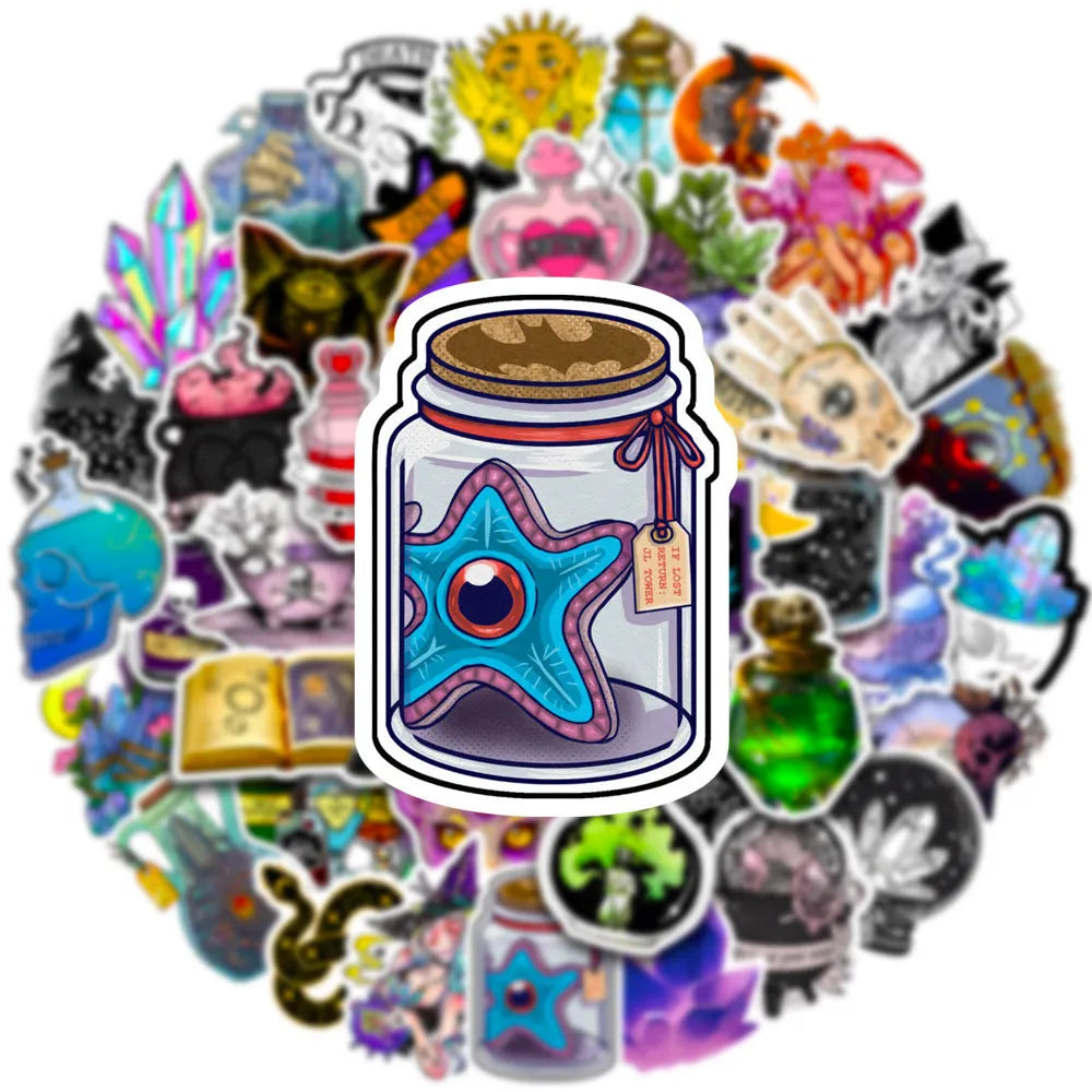 Set of 50 waterproof PVC graffiti stickers in various designs for luggage and smooth surfaces