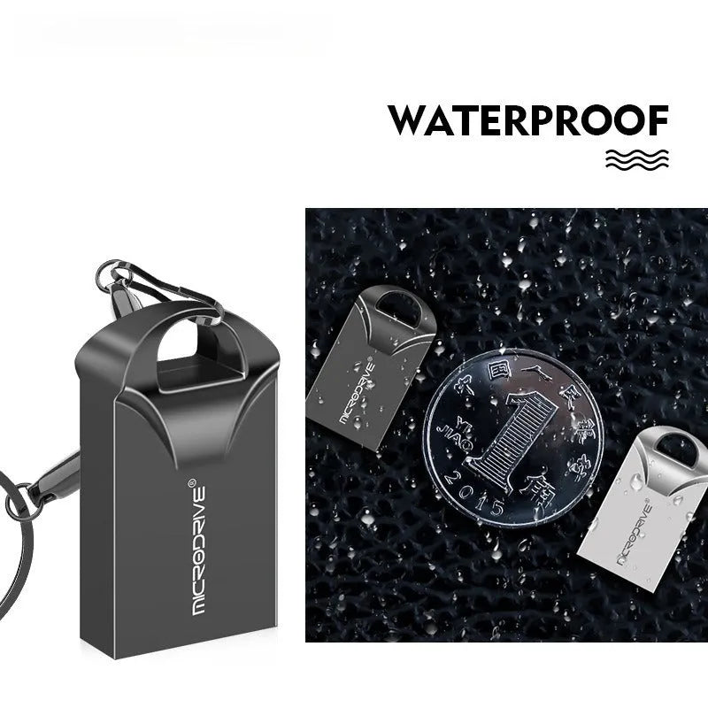 Black and silver mini metal USB flash drive showing compact size and USB connector.