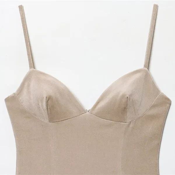 Women's camisole fluffy short dress in khaki with hooded asymmetric pleated design and regular sleeves