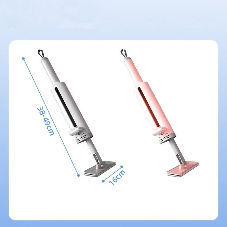 Pink rotatable self-squeeze mini flat mop with microfiber pad and sliding rod mechanism
