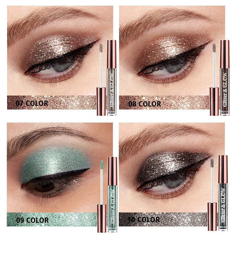 Diamond Shine Liquid Eye Shadow 10 colour set in a compact box with shimmering pearl finish