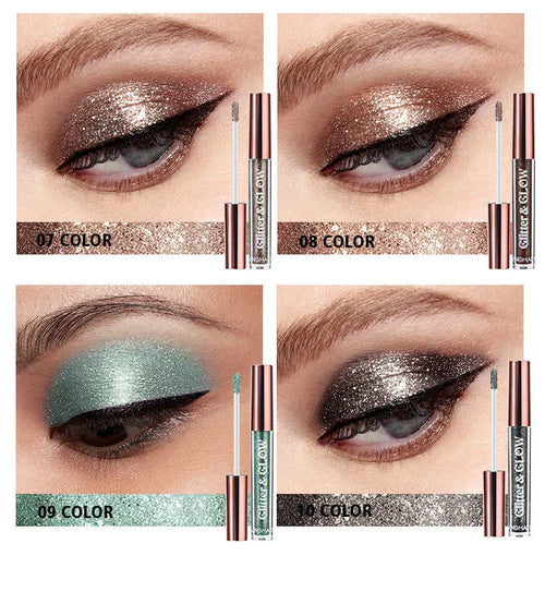 Diamond Shine Liquid Eye Shadow 10 colour set in a compact box with shimmering pearl finish