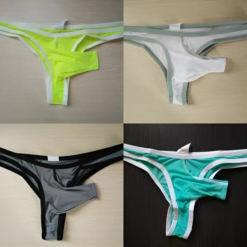Men's white Ice Silk small briefs laid flat, showing the close-fit design and elasticated waistband.