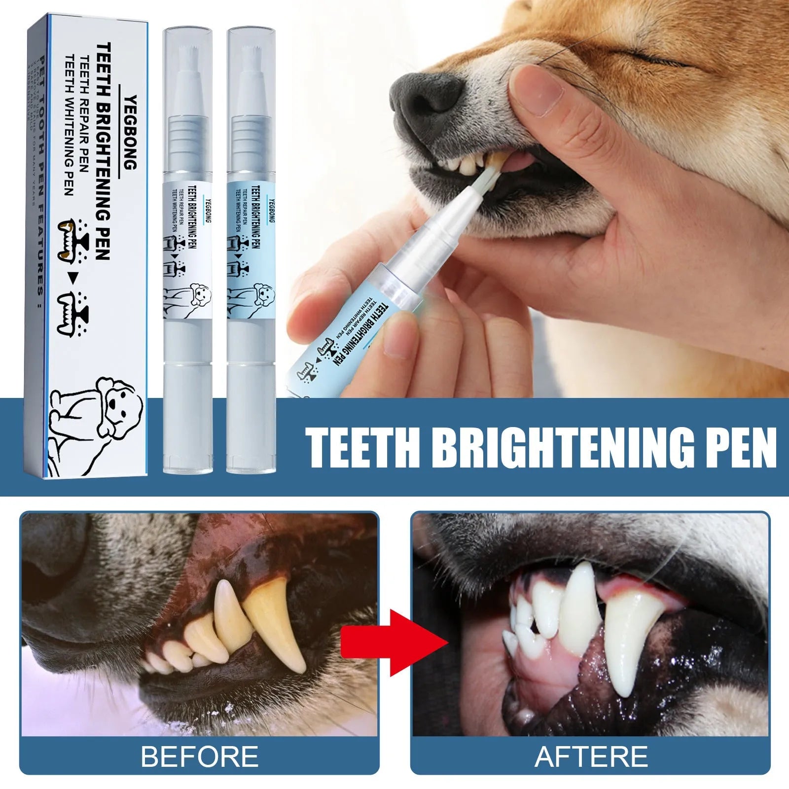 Yegbong pet teeth whitening pen with dental brush set for dogs and cats