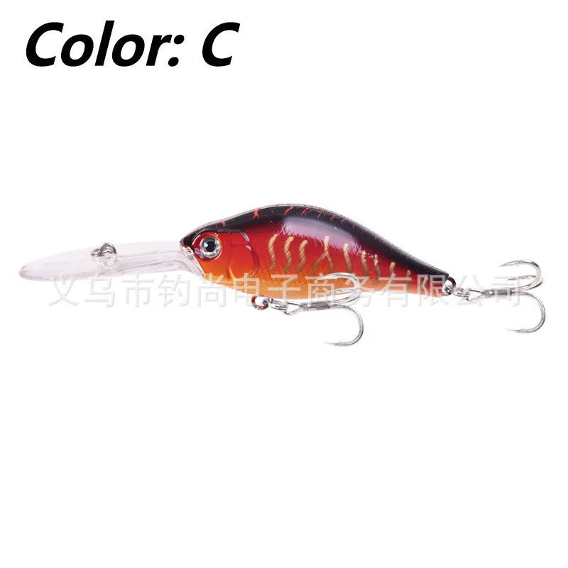 Little Fat Man Deep Diving Mino fishing lure showing long tongue board and colour options.