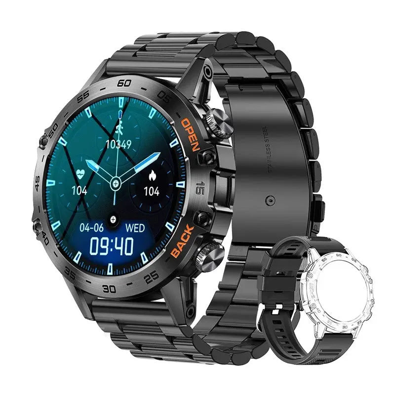 Bluetooth calling smart watch with touch screen displaying health metrics
