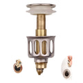 White copper sink filter with manual press mechanism for single-hole bathroom faucets.
