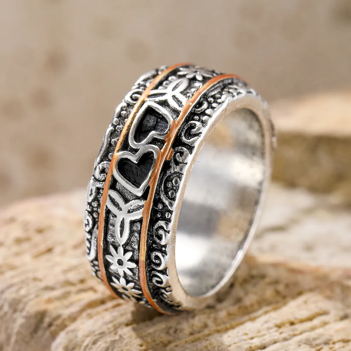 Silver wide noodle ring for women, zinc alloy electroplated band, sizes 6 to 10