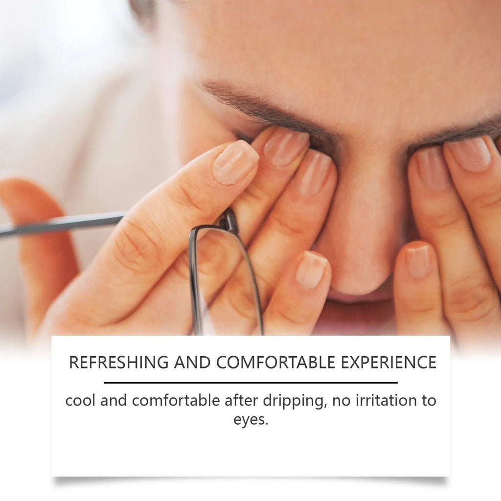 Moisturising eye drops bottle with mint leaf extract and sodium hyaluronate formula for dry eye relief