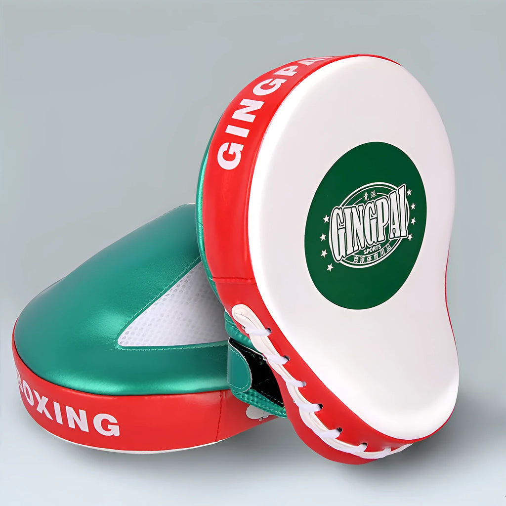 Vertical gold and green PU leather sanda baffle target for home boxer training.
