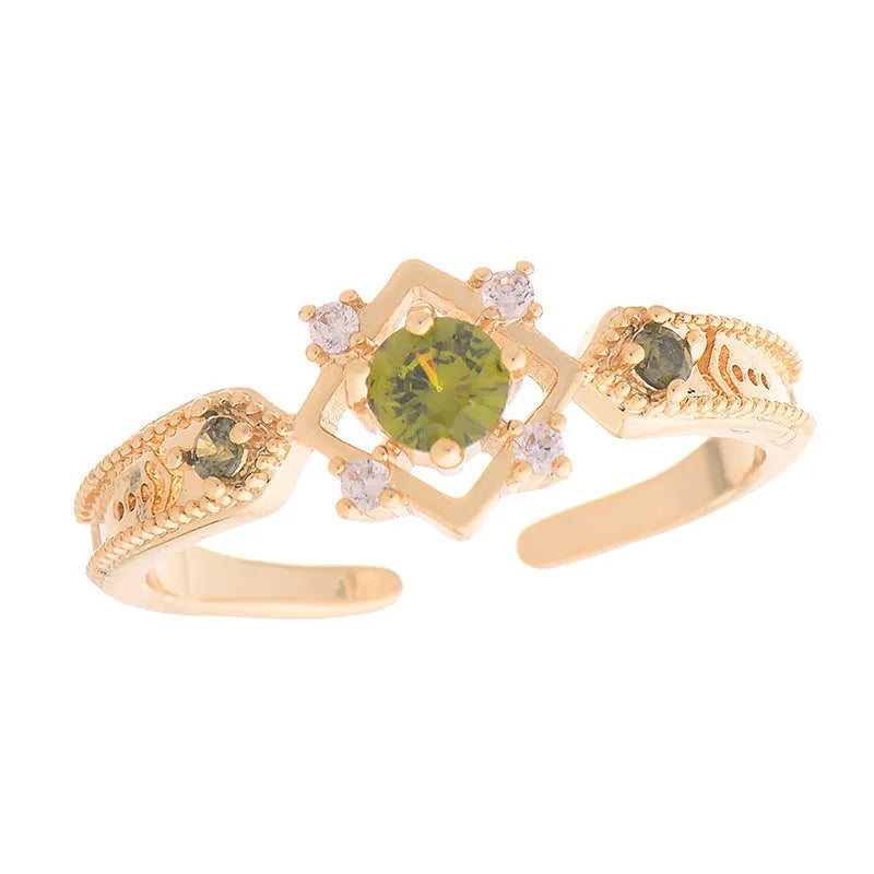 Geometric French style women's ring with purple zircon stones and open mouth adjustable design.