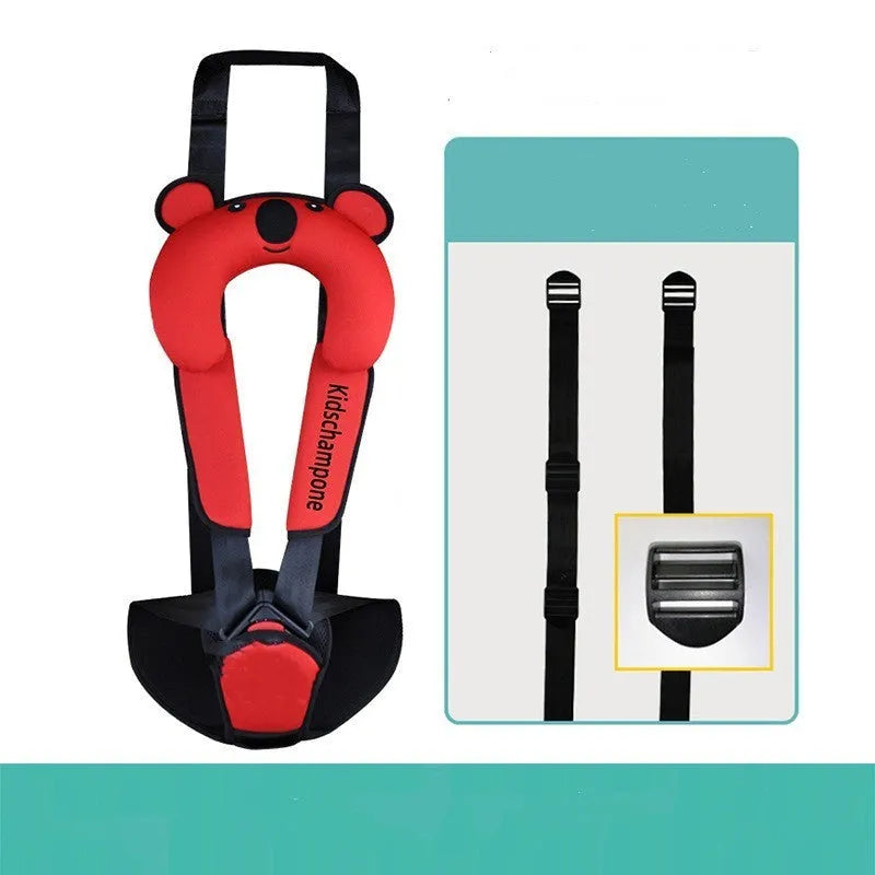 Portable child car seat belt retainer in polyester measuring 33x22x9.5cm for children 12-36kg
