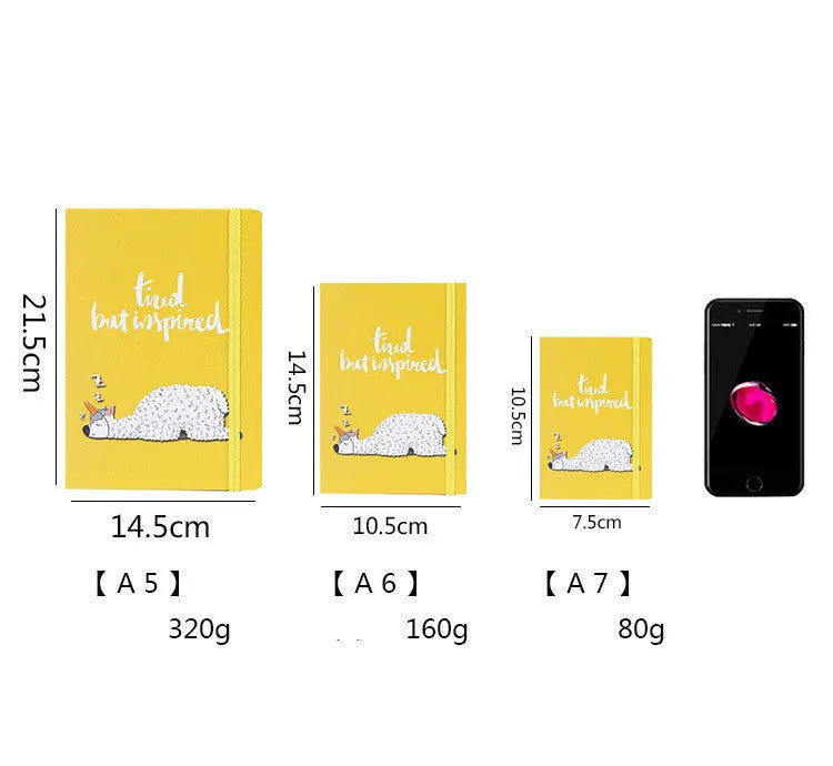 Alpaca cartoon notepad in A5, A6, A7 sizes with mixed colour covers and 96 yellow pages