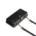 PU leather crossbody wallet phone case with card slot and stand for iPhone 16, black colour
