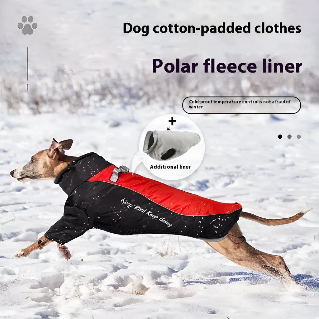 Polar fleece dog jacket with a separate thermal liner, shown in a two-tone colour combination.