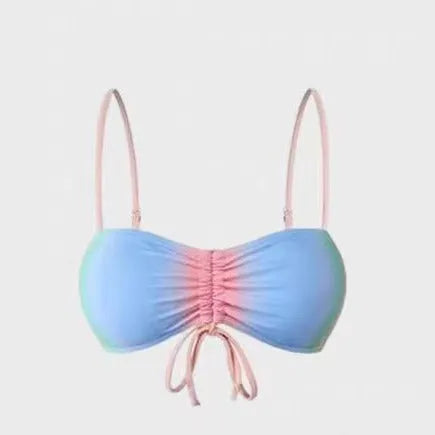 Women's lace-up triangle bikini swimsuit set with matching bottoms in colour matching option