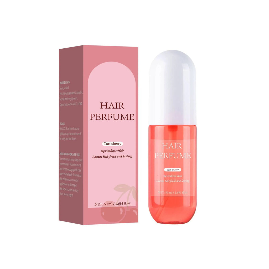 Sour Cherry Hair Perfume 50ml spray bottle, a fragrance mist for hair.