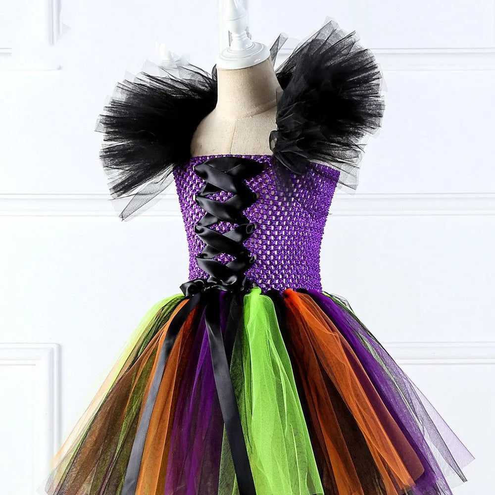 Halloween wizard girl dress in photo colour, nylon main fabric and lining, sizes 2Y to 12Y