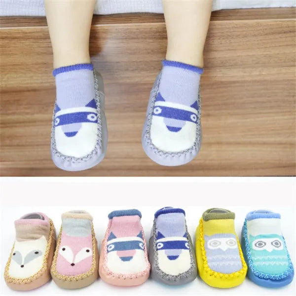 Baby anti-slip floor socks combed cotton jacquard 11cm pink cartoon pattern